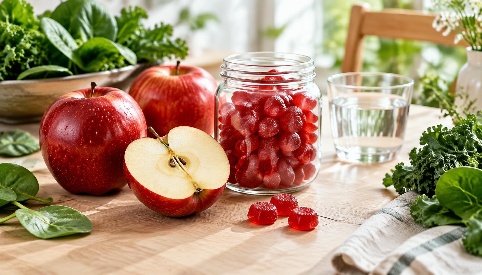 Vegan apple cider vinegar gummies with fresh apples