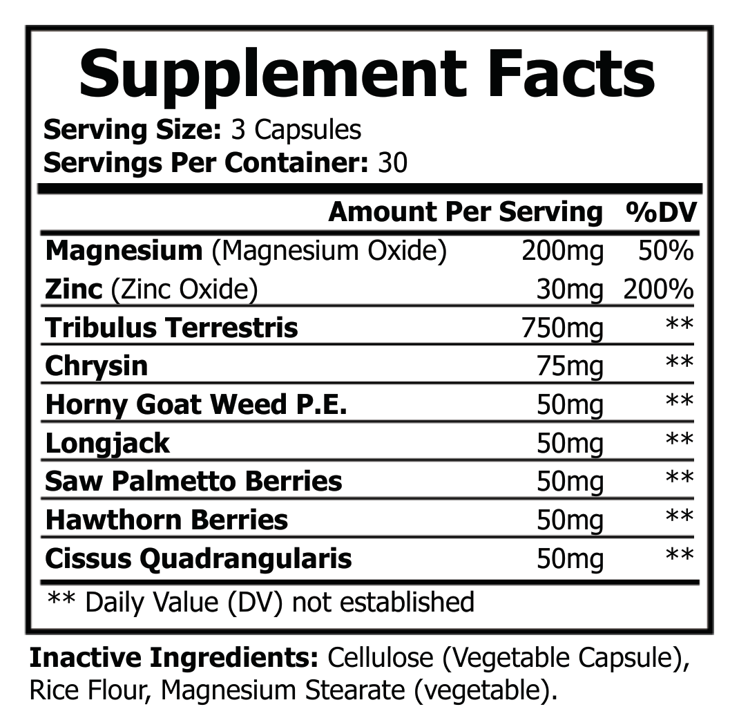 Testo BoostX Supplement Facts label listing serving size and ingredient amounts